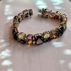 Michelle Albala Sterling Silver Multi Gem Stone Tennis Bracelete